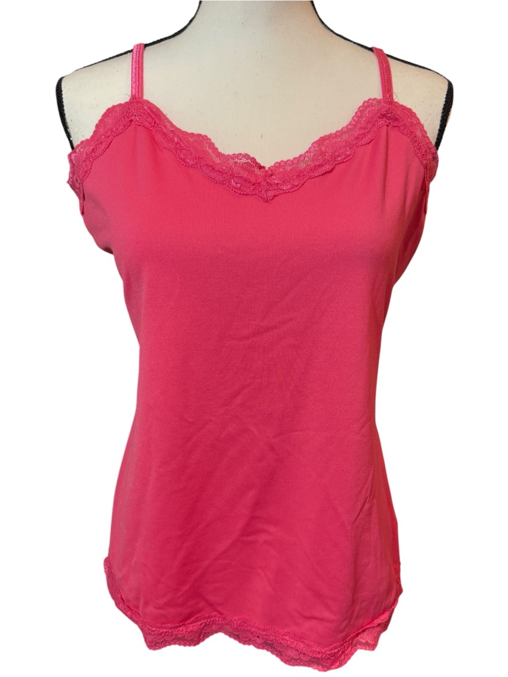 Vintage Fashion Bug Coral Pink Lace Trim Camisole Tank Top, size L, NWOT